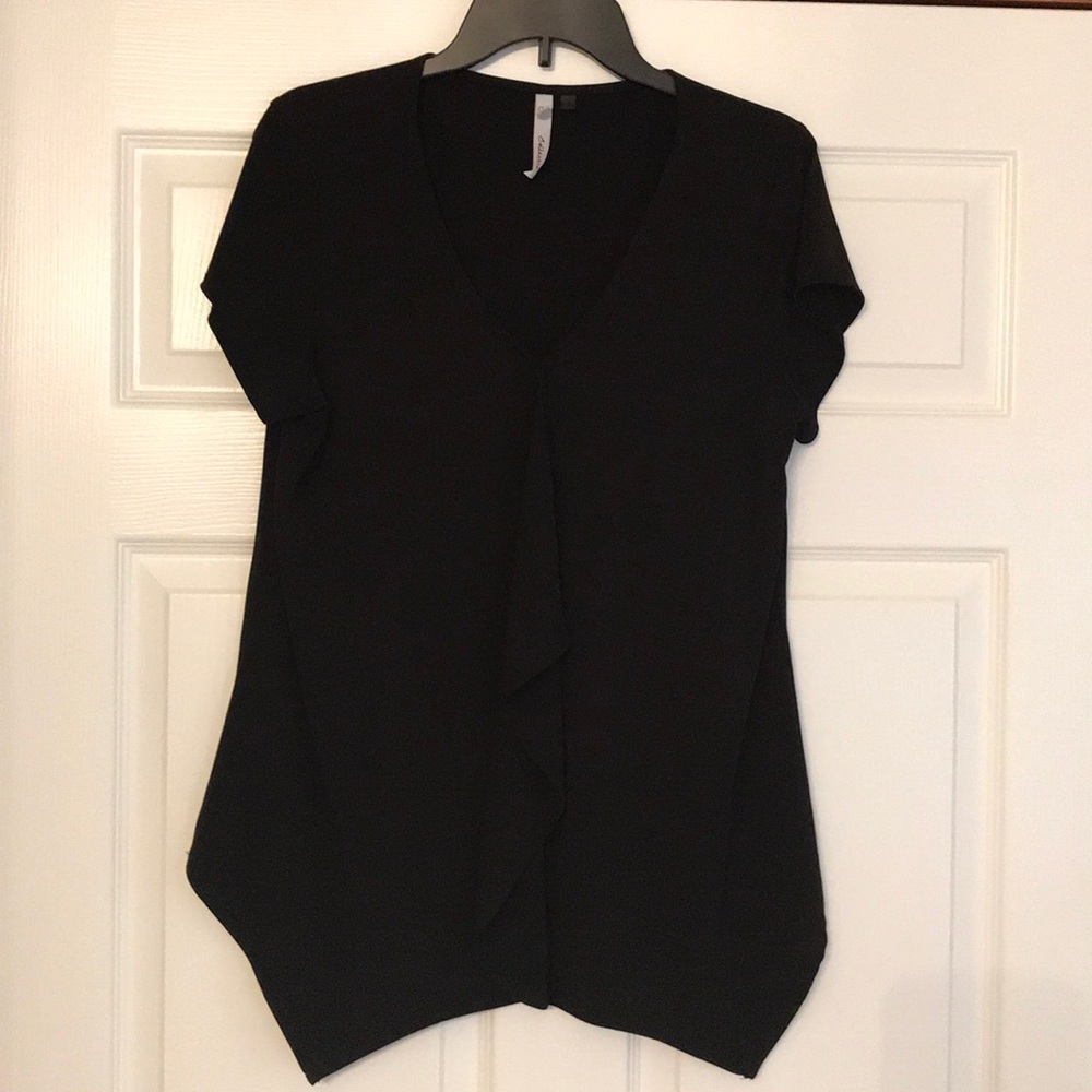 NY Collection Short Sleeve Black Ruffle Blouse
